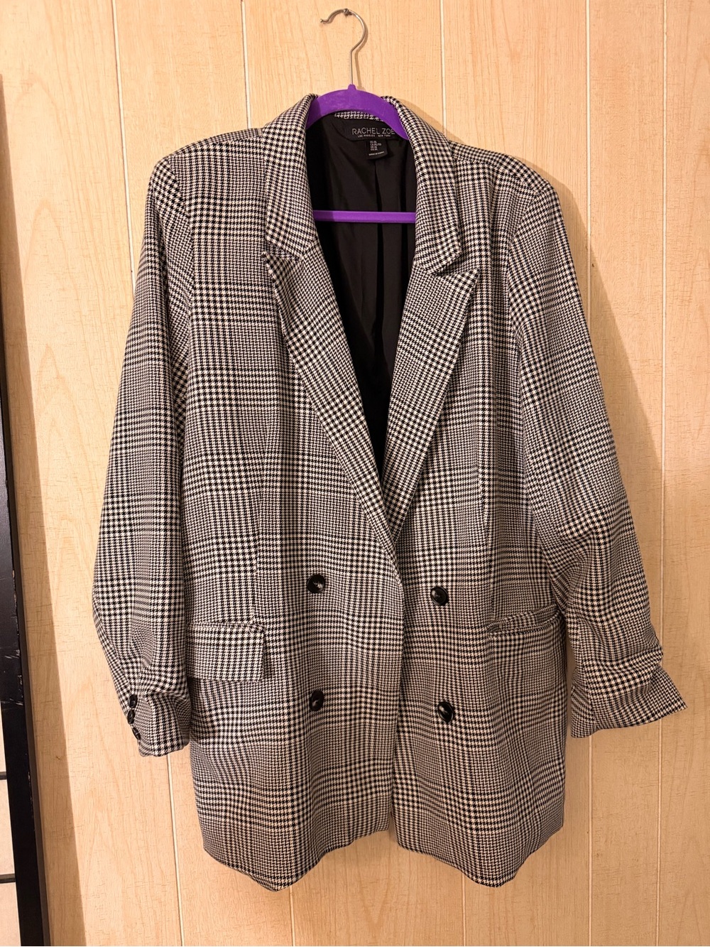 Rachel Zoe Black and White Plaid Double-Breasted Blazer